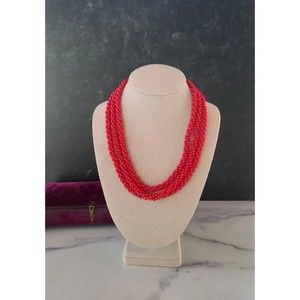 Vintage Hong Kong Red Plastic Beaded Multistrand Adjustable Necklace